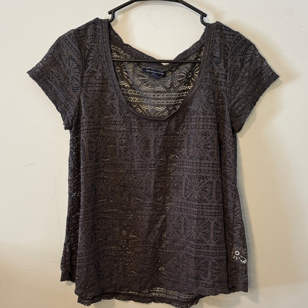 American Eagle Women's Black Lace‎ Top Vintage Whimsigoth Dark Lace